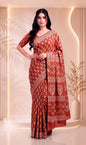 Red Pure Cotton Block Printed Saree