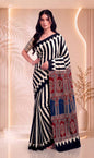 Black and White Pure Cotton Block Printed Saree