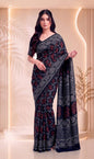 Black Pure Cotton Block Printed Saree