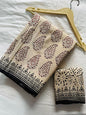 Off White Pure Cotton Block Printed Saree