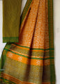 Golden Yellow Block Printed Temple Border Saree