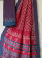 Pink Block Printed Temple Border Saree