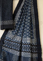 Indigo Block Printed Temple Border Saree