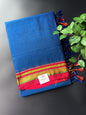 Royal Blue Plain Ilkal Saree With Maroon and Golden Zari Border